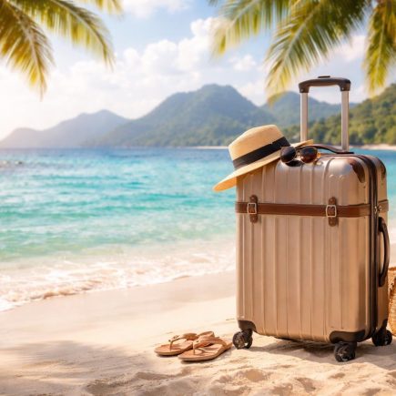 valise-plage-eaux-turquoises-montagnes