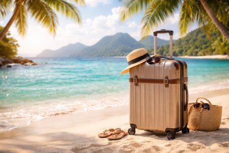 valise-plage-eaux-turquoises-montagnes