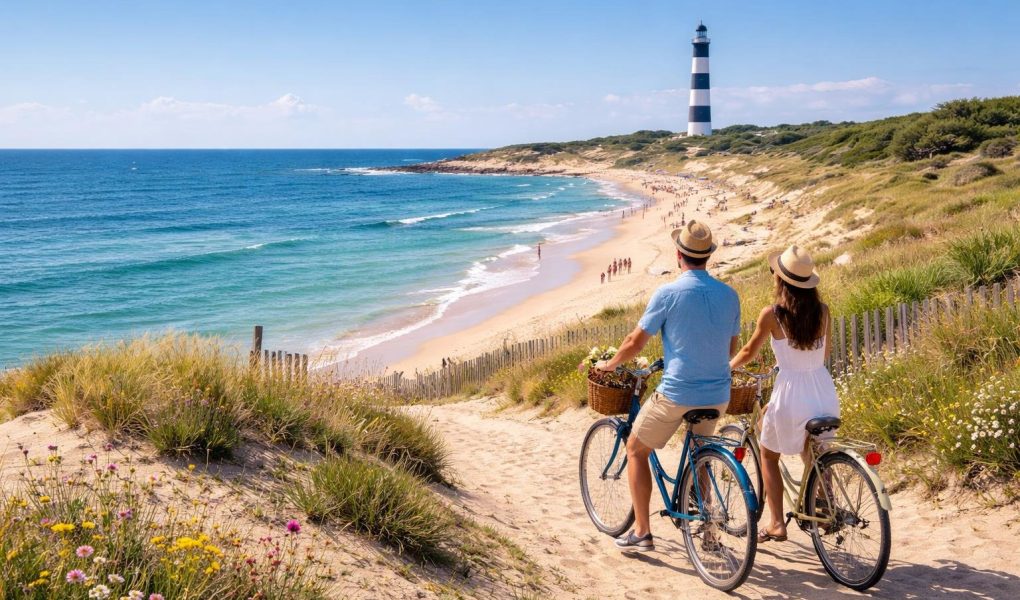 plage-oleron-phare-couple-velo
