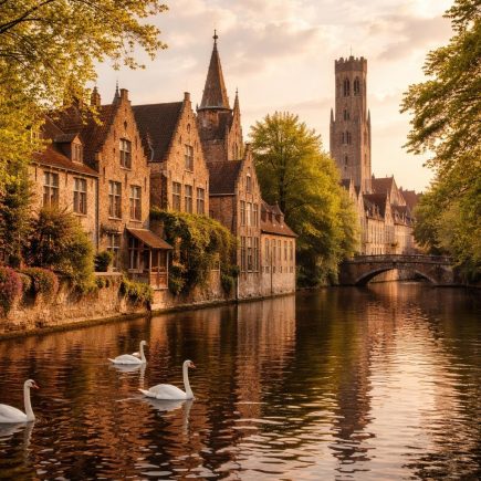 canaux-bruges-batiments-cygnes-arbres