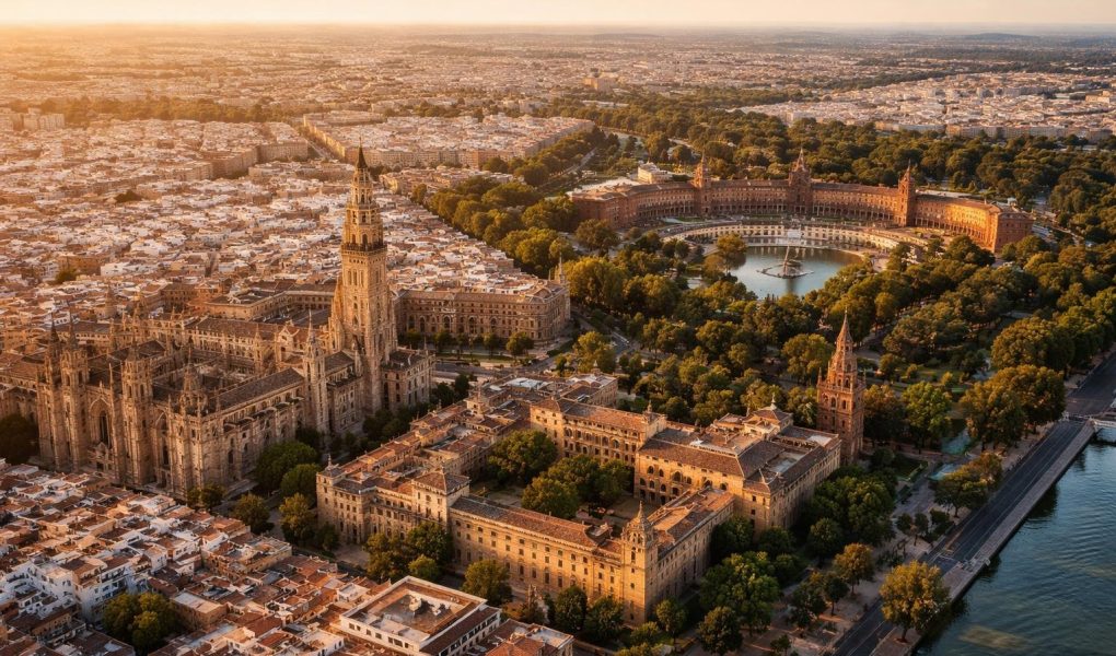 vue-aerienne-seville-cathedrale-alcazar-plaza-espana