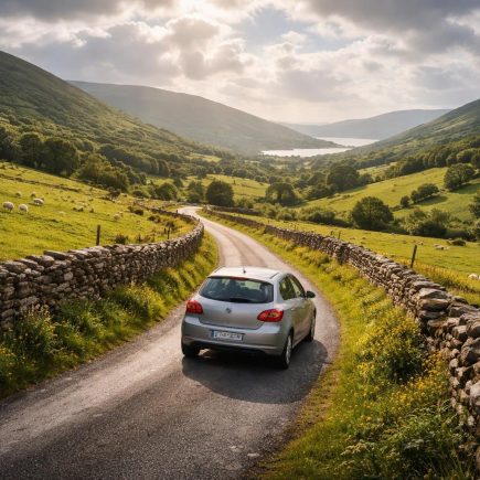 voiture-route-campagne-verte-ciel-nuageux