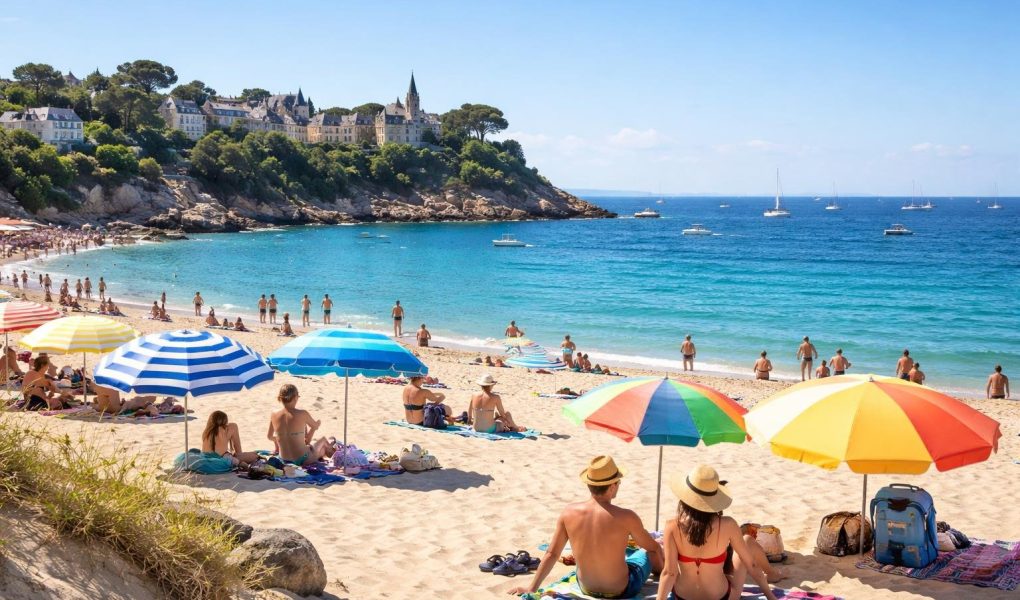 plage-dinard-bateaux-parasols-personnes