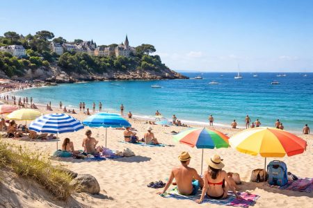 plage-dinard-bateaux-parasols-personnes