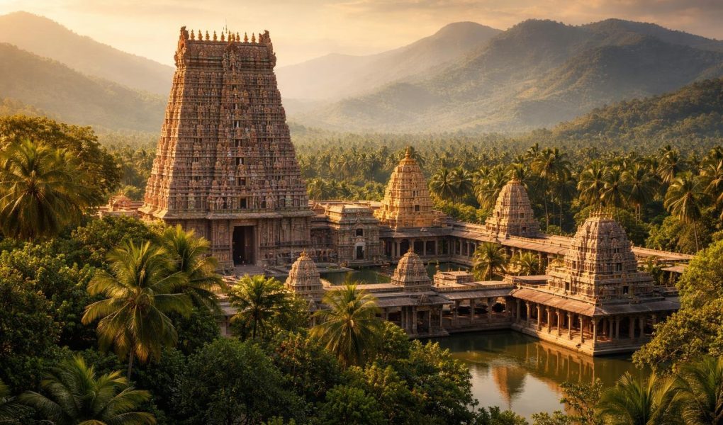 temple-inde-verdure-cocotiers-montagnes