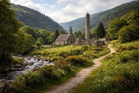 glendalough-vestiges-pierre-collines-verdoyantes