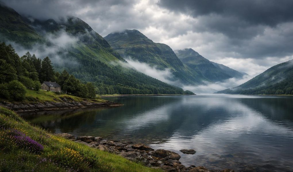 paysage-ecossais-loch-montagnes-brume