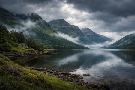 paysage-ecossais-loch-montagnes-brume