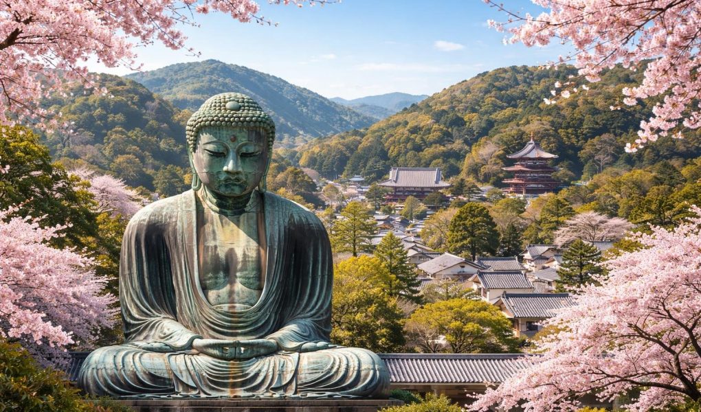 bouddha-cerisiers-collines-temples-japonais