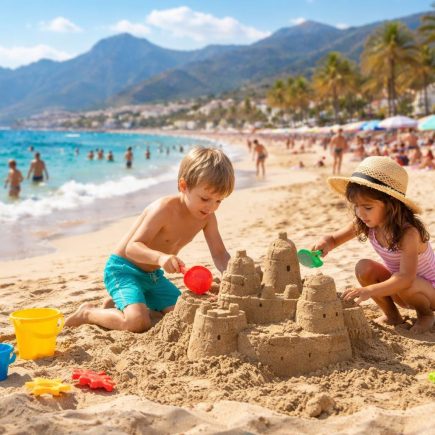 plage-ensoleillee-enfants-chateau-sable
