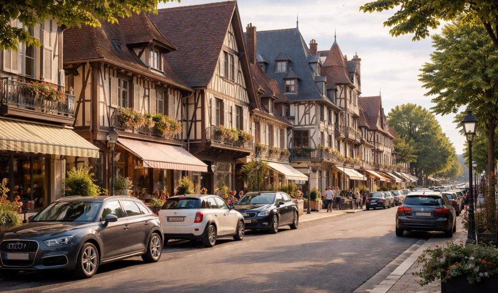 rue-deauville-voitures-batiments-normands-arbres