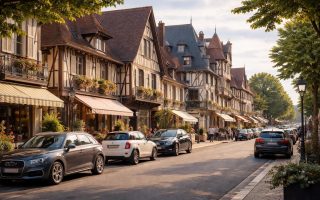 rue-deauville-voitures-batiments-normands-arbres