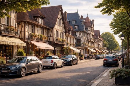 rue-deauville-voitures-batiments-normands-arbres