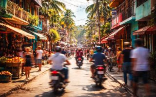 rue-animee-batiments-colores-scooters