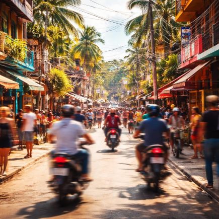 rue-animee-batiments-colores-scooters