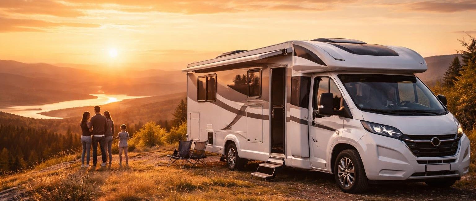 camping-car-moderne-colline-coucher-soleil